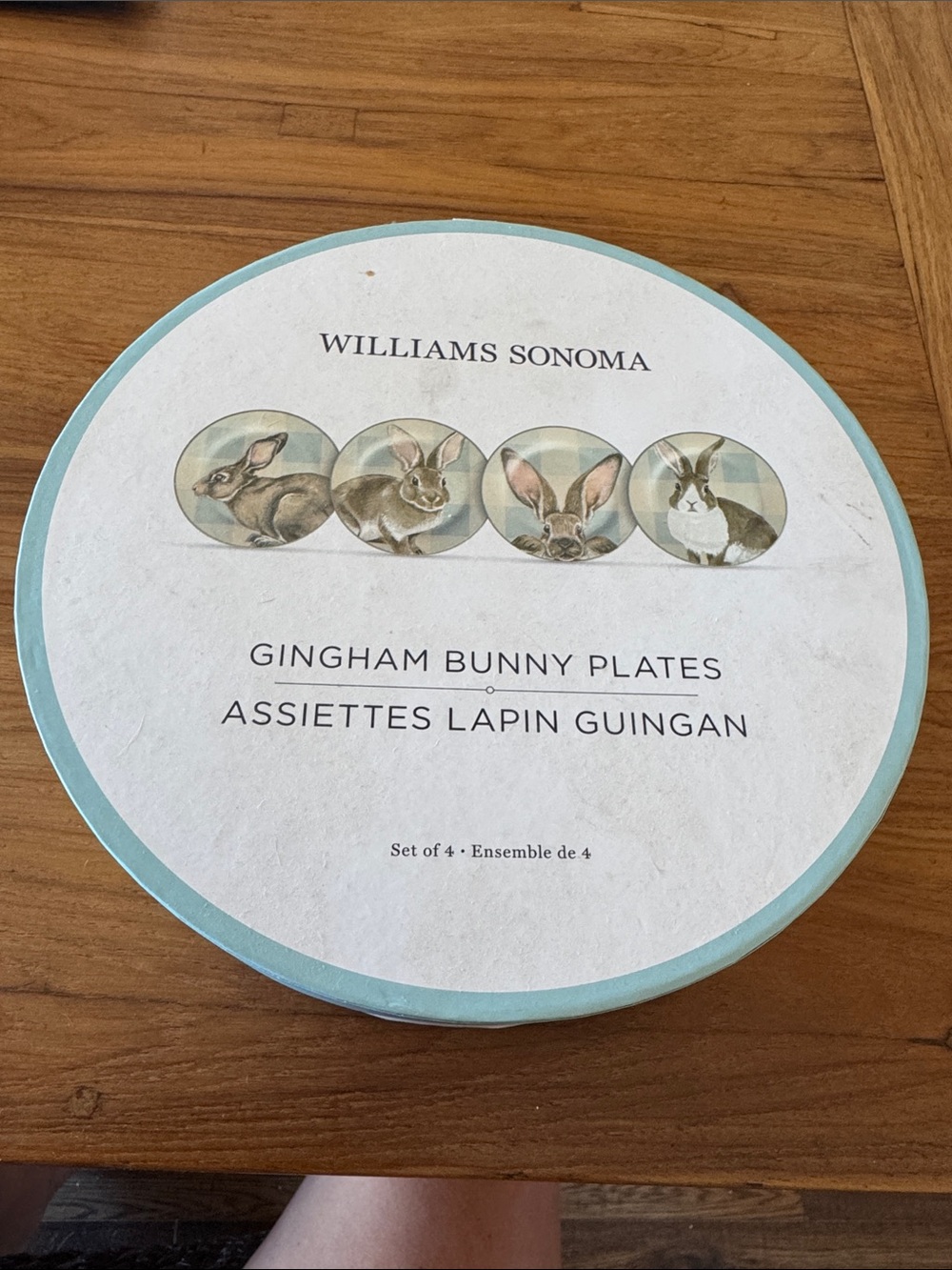 Williams Sonoma Gingham Bunny Plate Set - Light Blue Trim